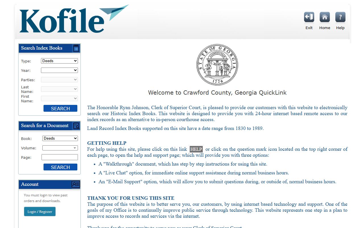 Crawford County court records Kofile QuickLink historic index search