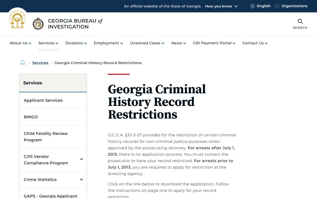 Crawford County criminal court records GBI criminal history restriction guidance