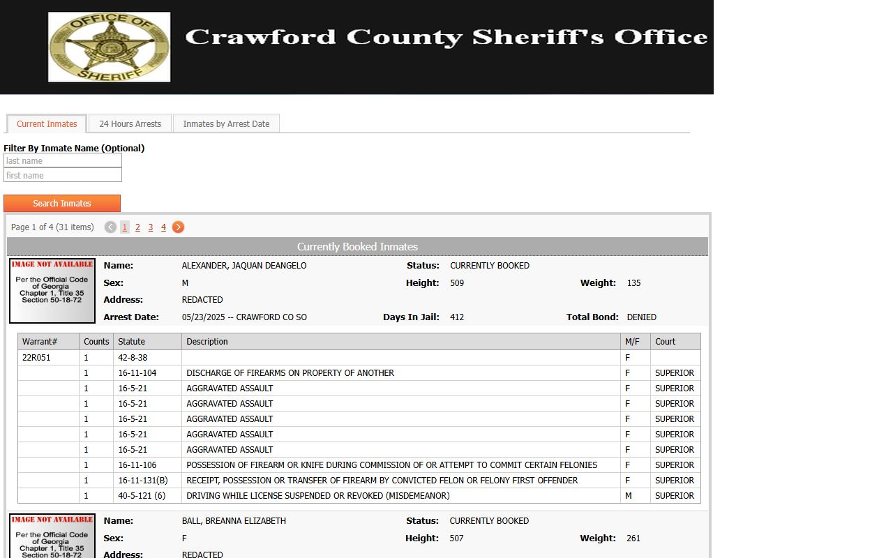 Crawford County inmate records jail population report