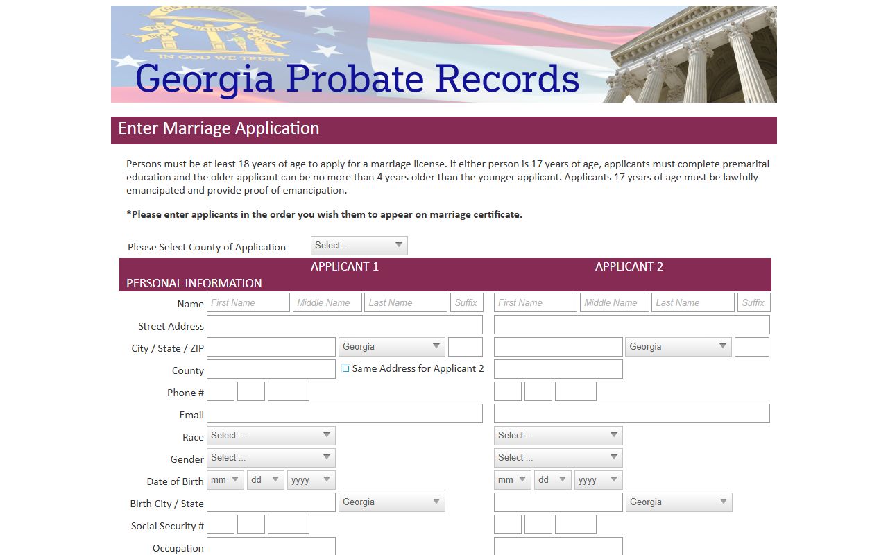 Crawford County marriage records application through Georgia Probate Records